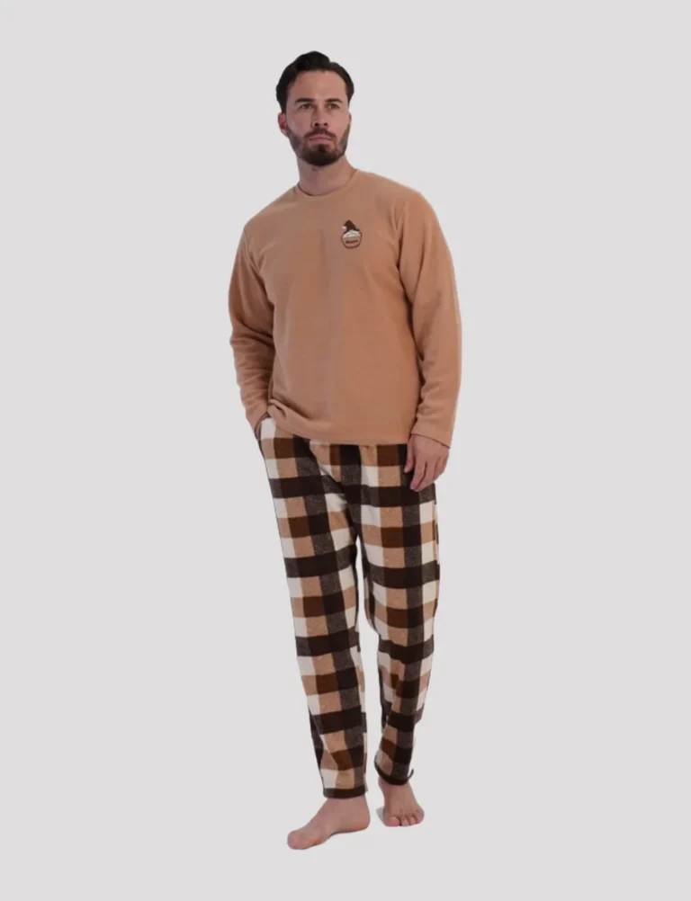Vienetta Plus Size Fleece Ανδρικό Χειμερινό Σετ Πιτζάμας 161923-0002