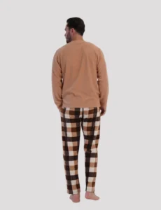 Vienetta Plus Size Fleece Ανδρικό Χειμερινό Σετ Πιτζάμας 161923-0002